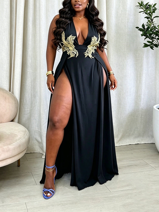 Deep V Neck Slit Maxi Dress