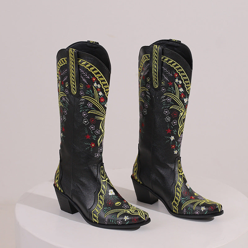 Gardenia Floral Embroidery Cowboy Boots