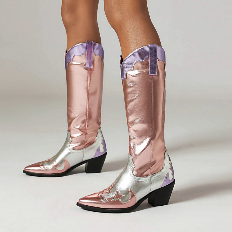 Lantana Shiny Metallic Embroidery Boots