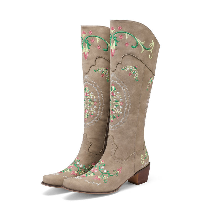 Bottes de cowboy à blocs de couleurs et fleurs de marguerite