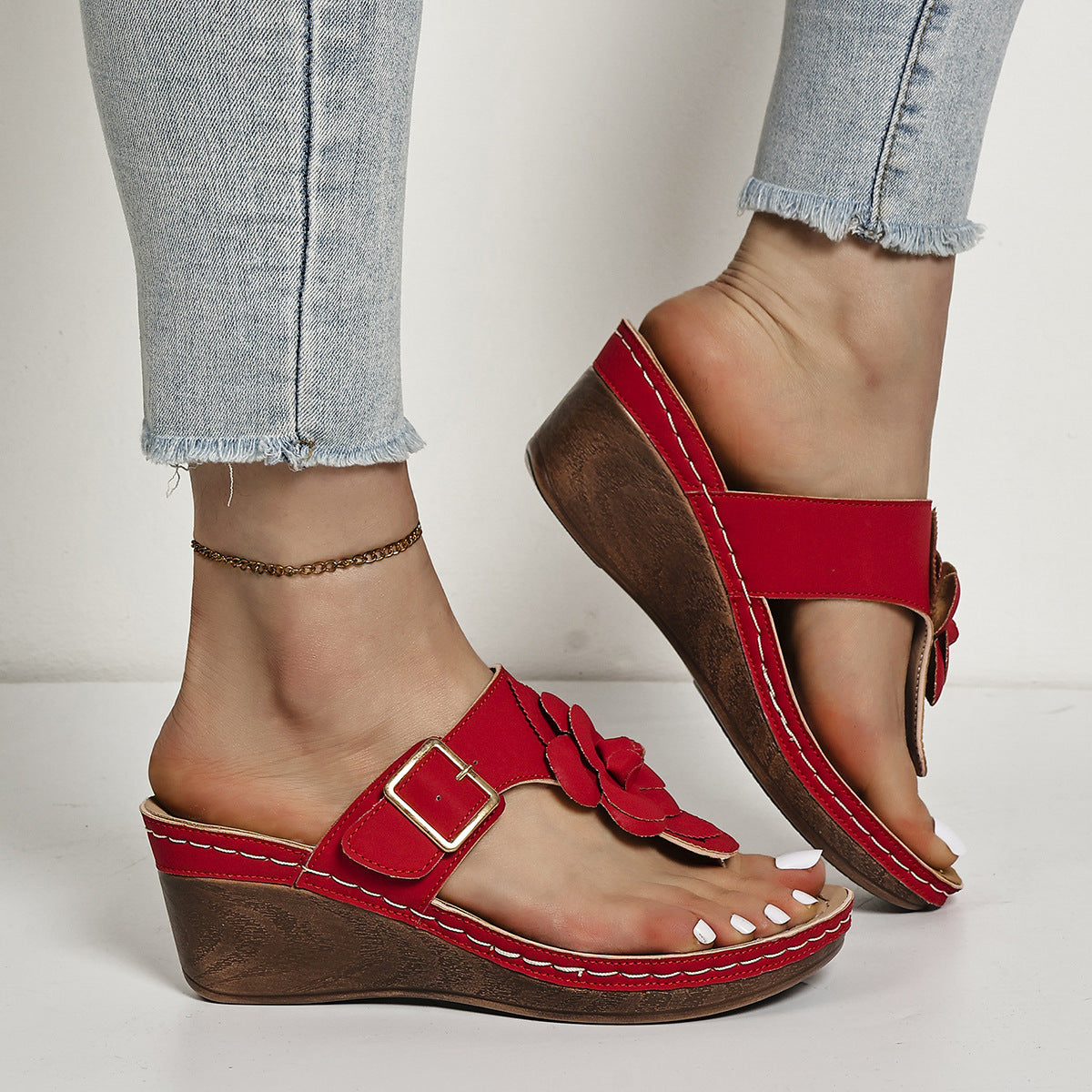 Peony Floral Wedge Slippers