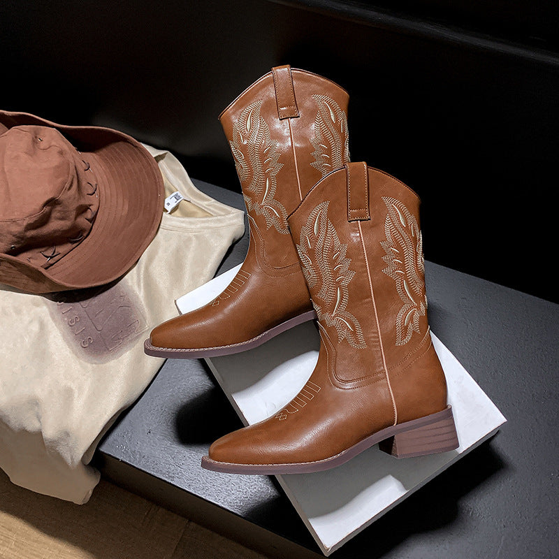 Gardenia Embroidery Cowboy Boots