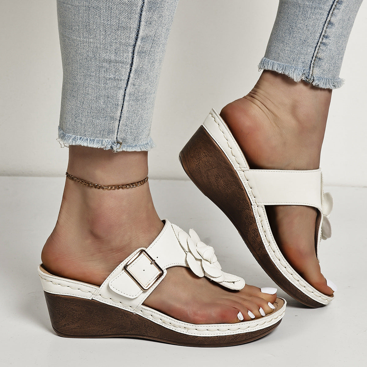 Peony Floral Wedge Slippers