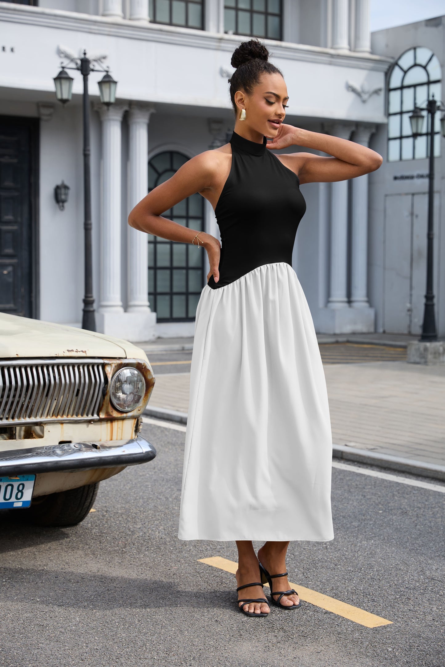 Elena Casual Sleeveless Patchwork Flowy Maxi Dress