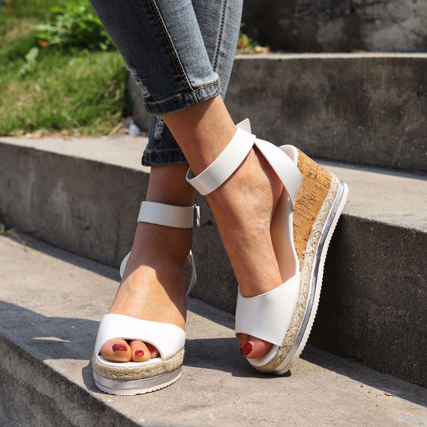Erica Ankle Buckle Wedge Sandals