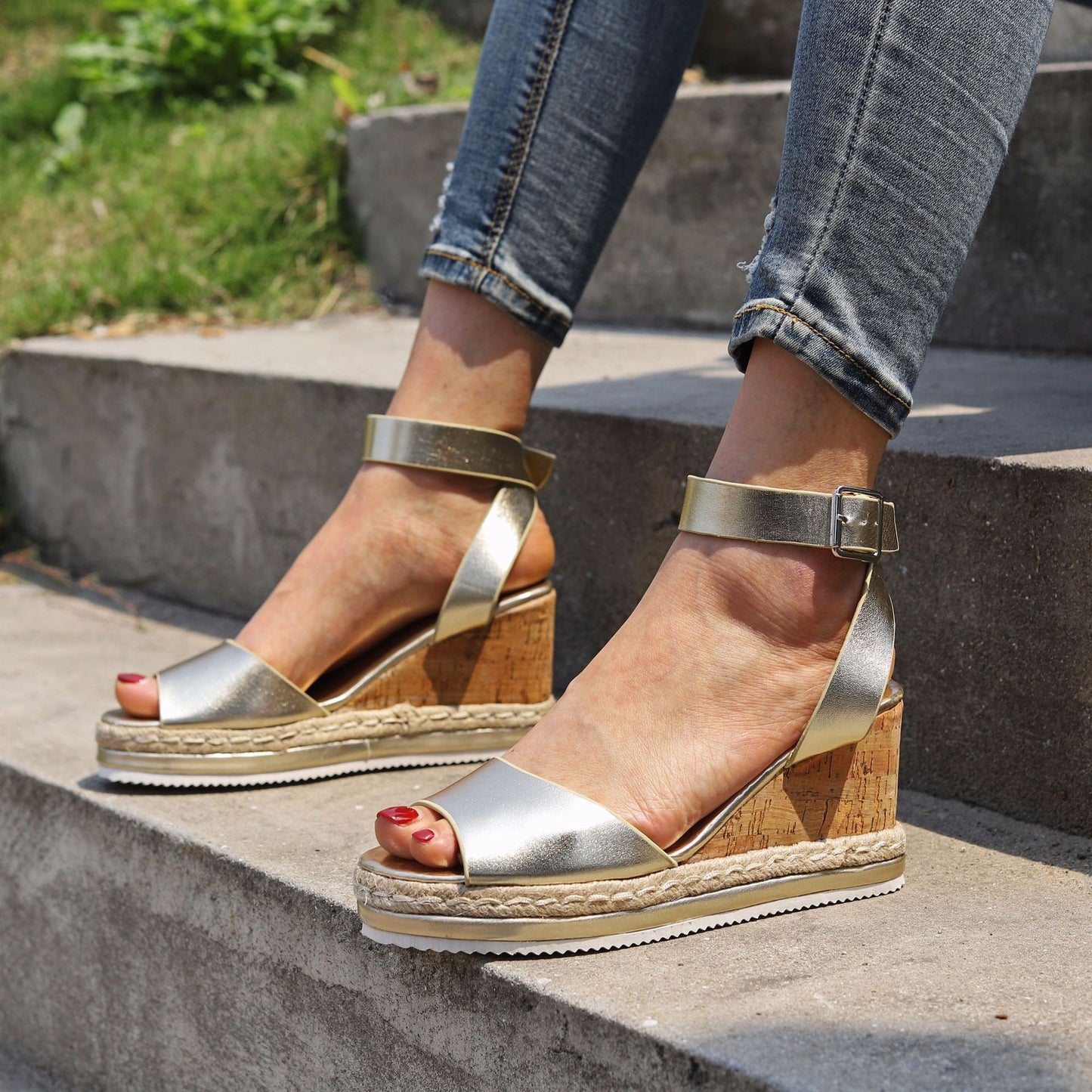Erica Ankle Buckle Wedge Sandals