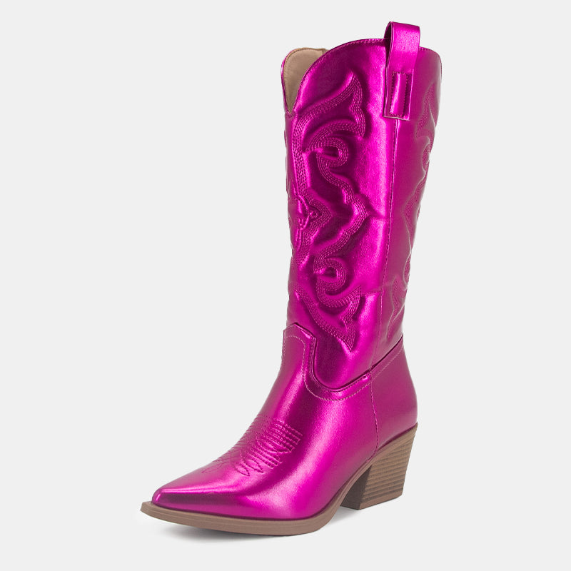 Gardenia Shiny Metallic Embroidery Boots
