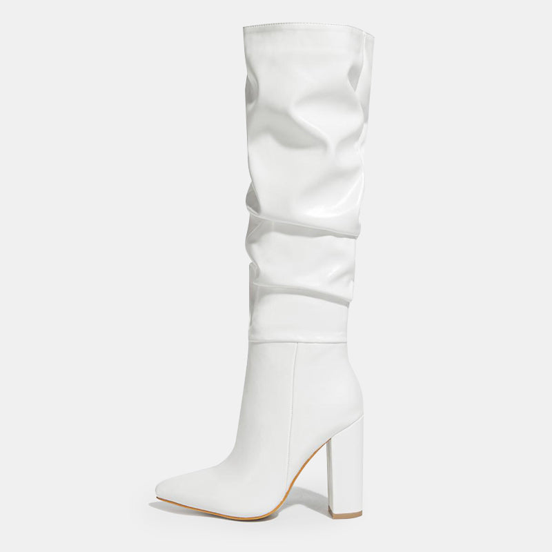 Viola Pleated Block Knee High Boots