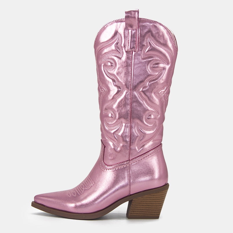 Gardenia Shiny Metallic Embroidery Boots