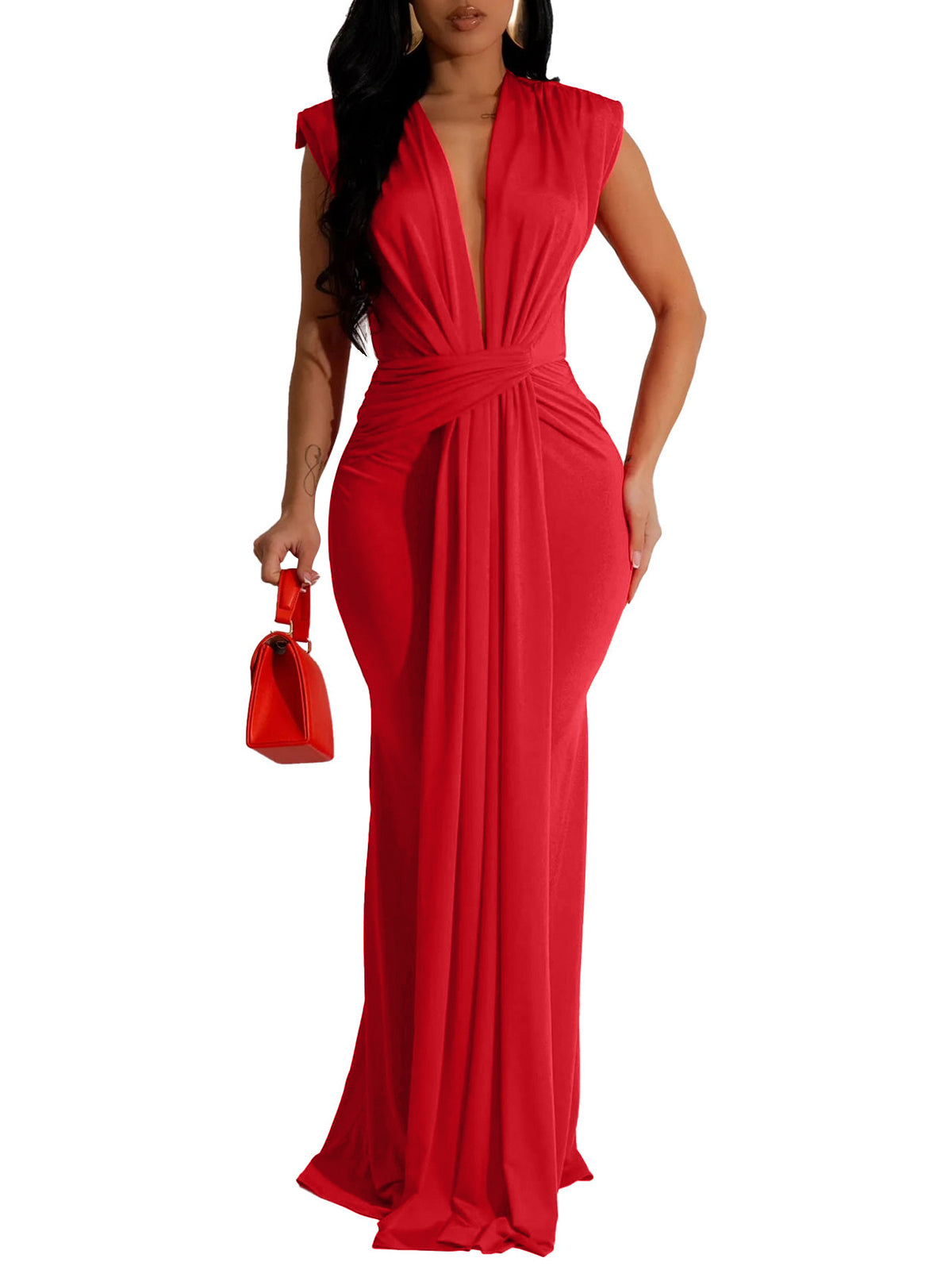Clara Deep V Neck Maxi Dress Mermaid Long Dress