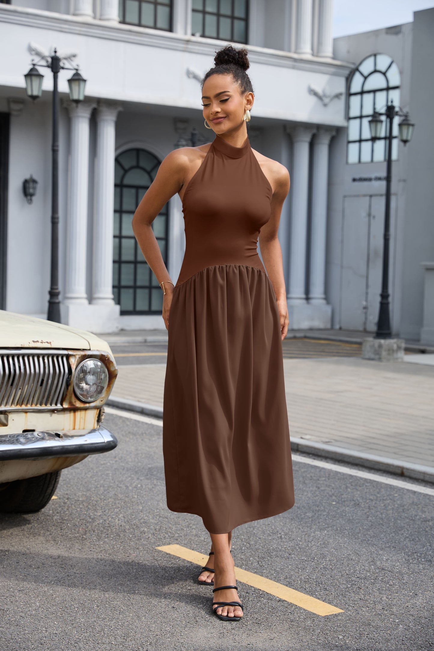 Elena Casual Sleeveless Patchwork Flowy Maxi Dress