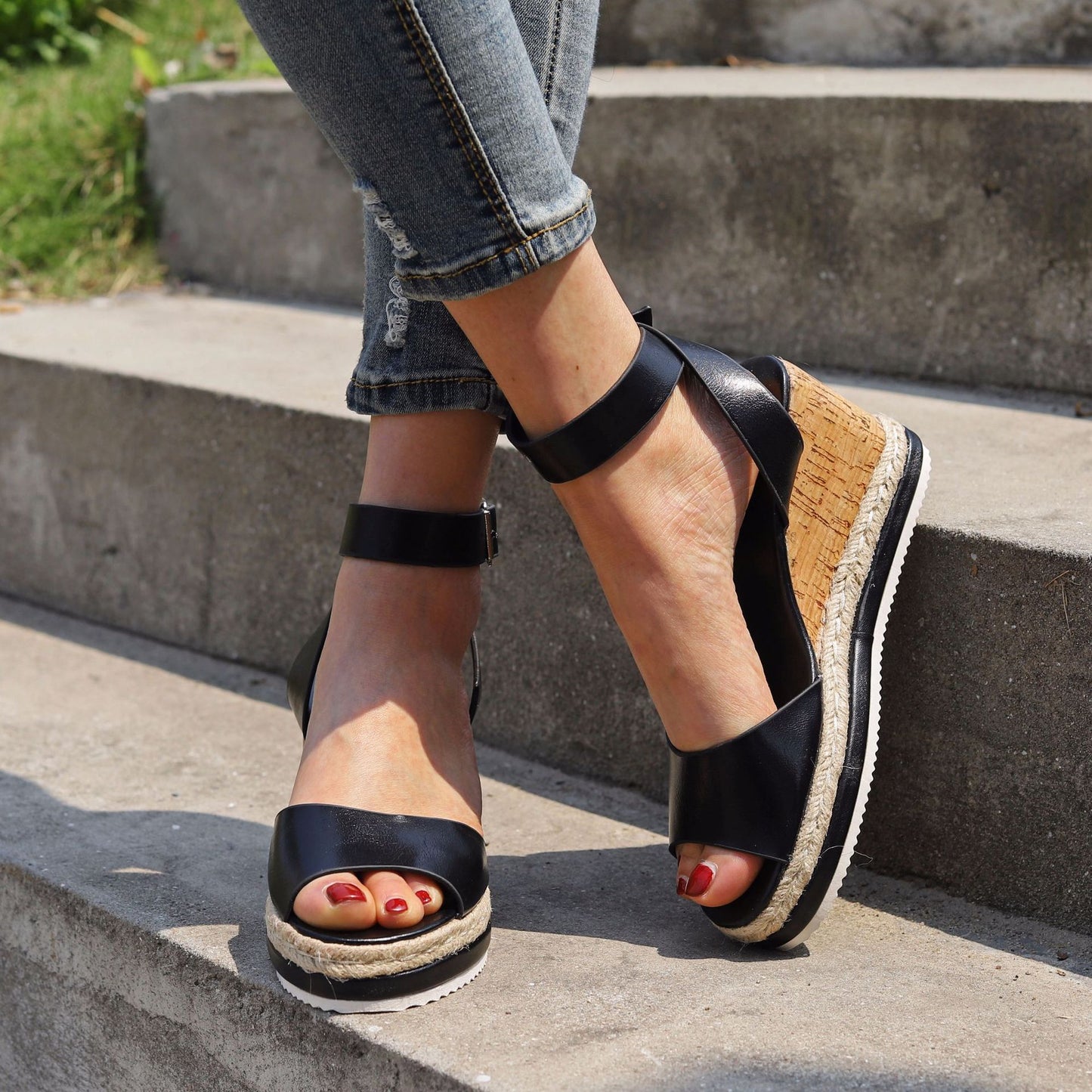 Erica Ankle Buckle Wedge Sandals
