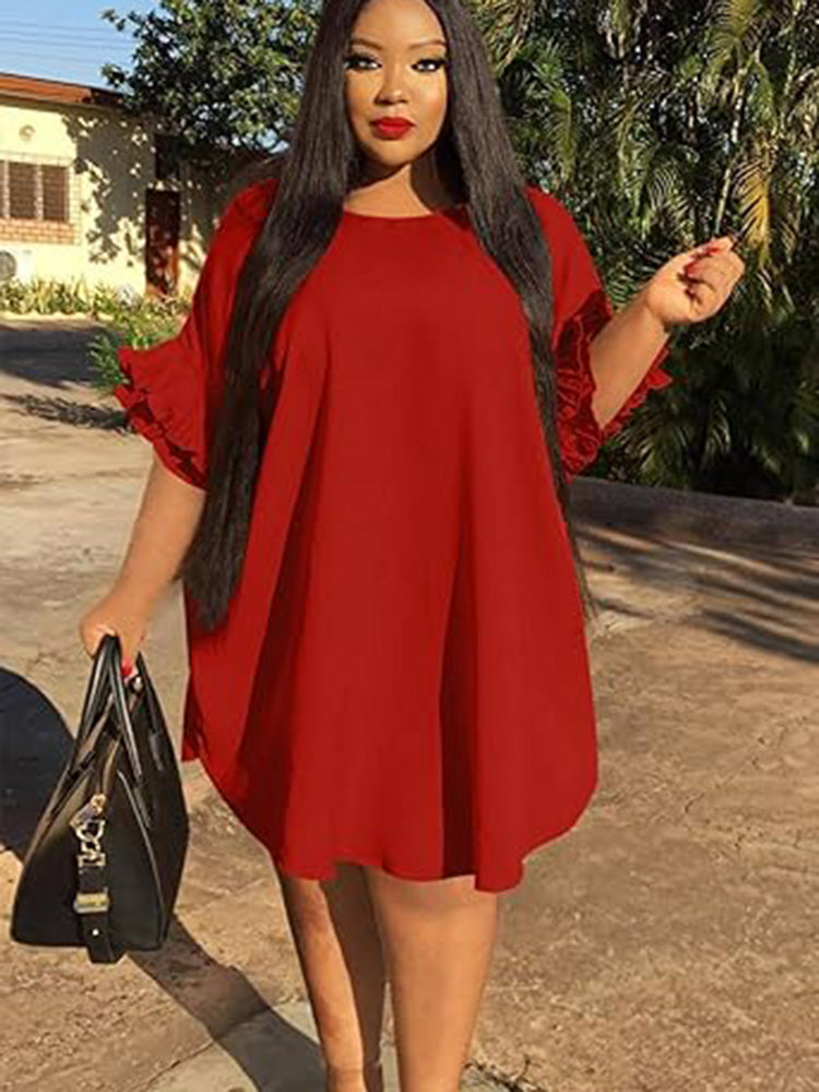 Ruffle Sleeve Loose Fit Midi Dress Plus Size