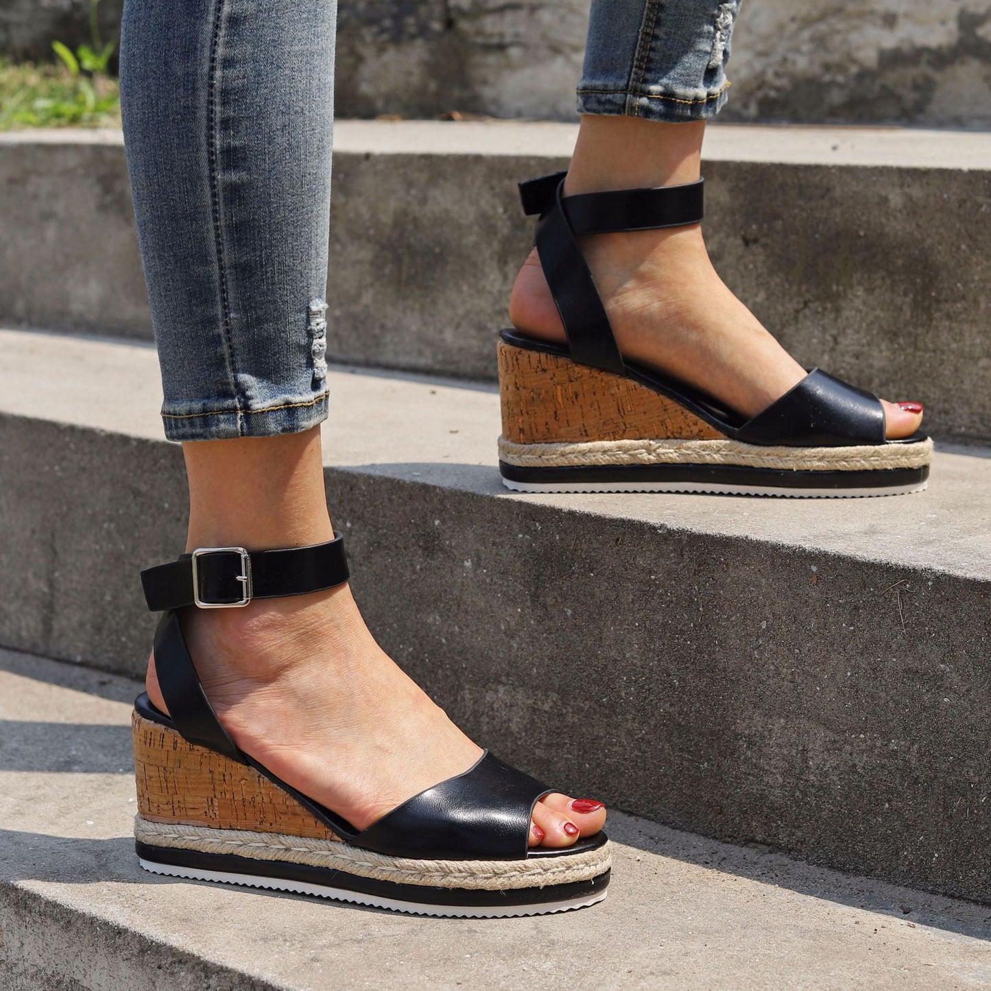 Erica Ankle Buckle Wedge Sandals