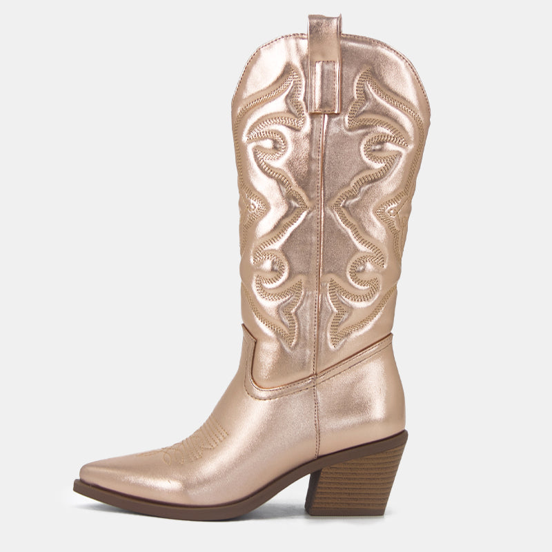 Gardenia Shiny Metallic Embroidery Boots