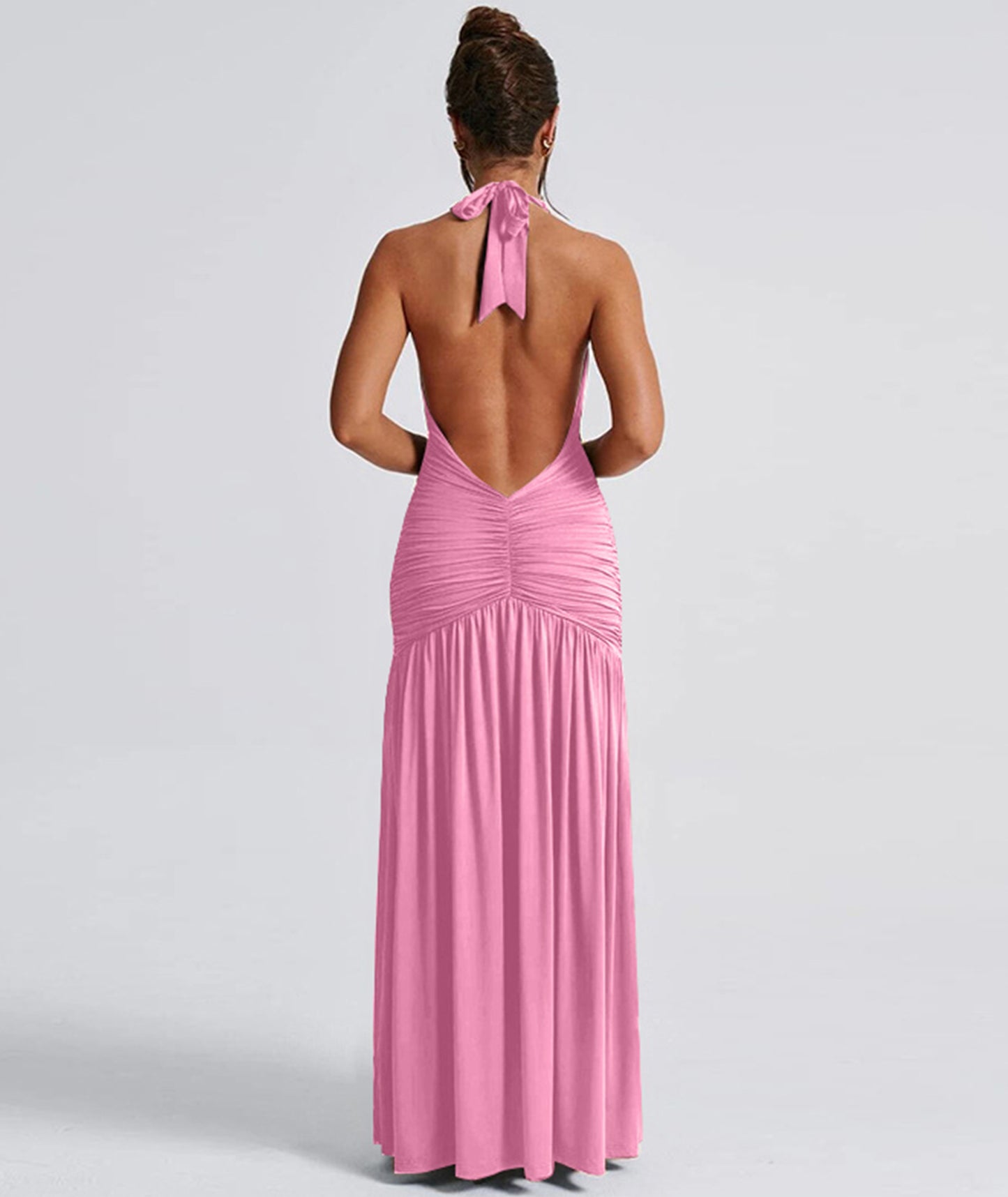 Luna Halter Deep V-Back Maxi Dress