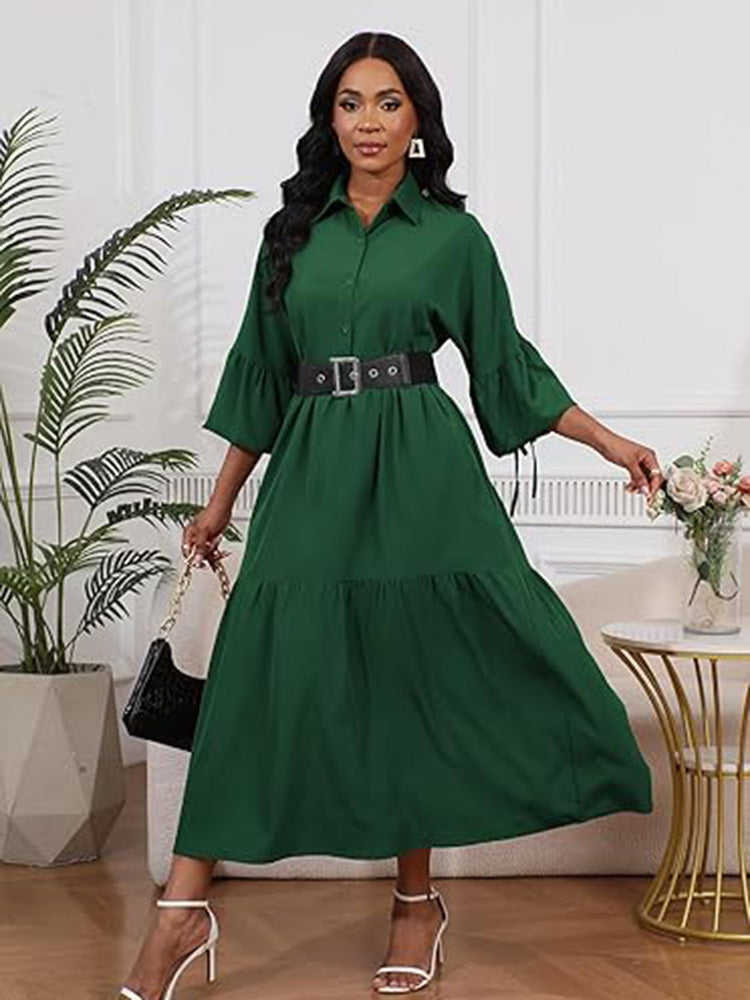 Long Sleeve Button Down Loose Maxi Shirt Dress
