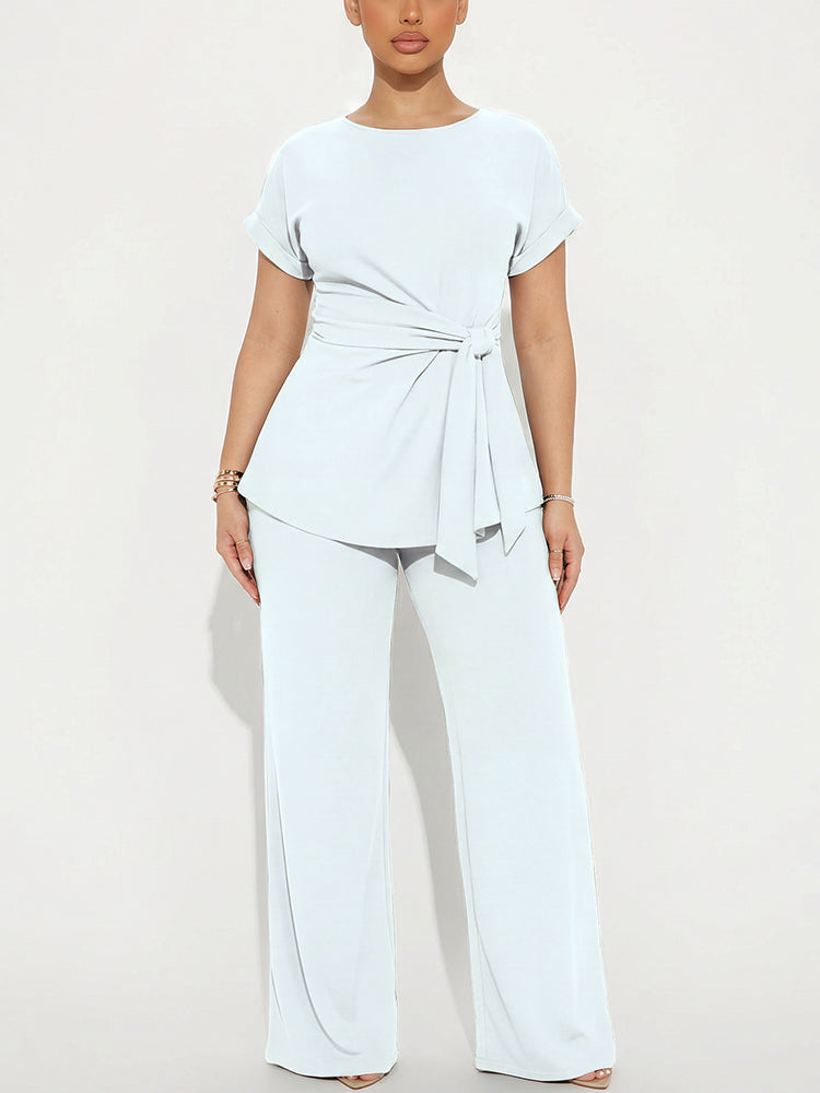 Effortless Tie Top & Wide Pants Set