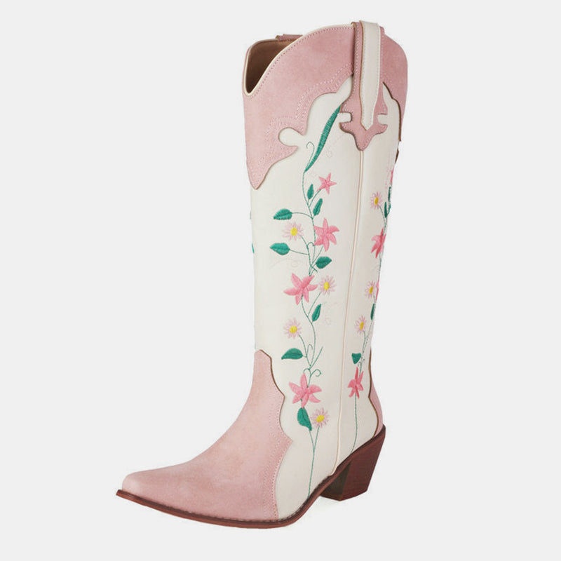 Bottes de cowboy à blocs de couleurs et fleurs de marguerite