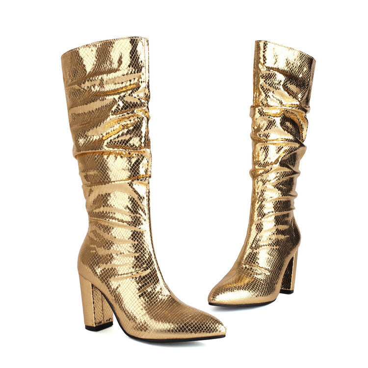 Lotus Shiny Knee-high Boots