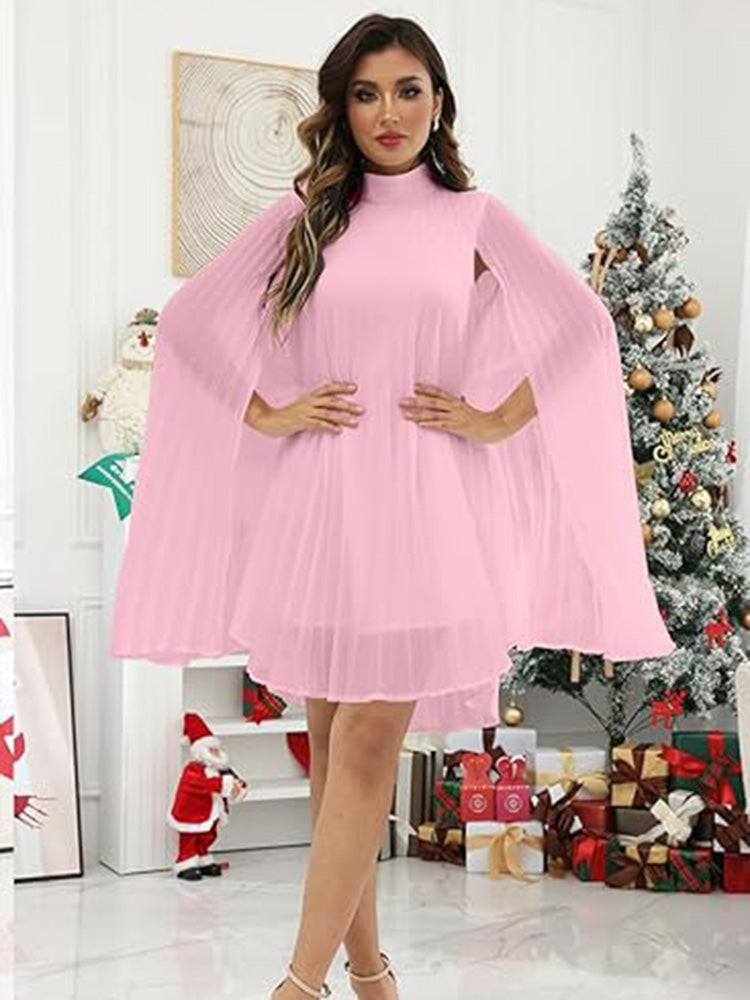Casual Cape Sleeve Split Short Dress Loose Fit