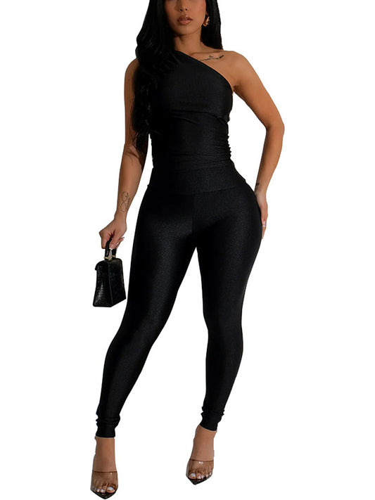 One Shoulder Crop Top & Leggings Set