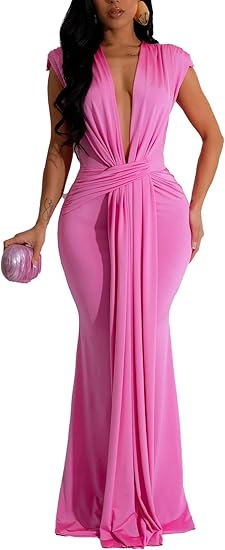 Clara Deep V Neck Maxi Dress Mermaid Long Dress