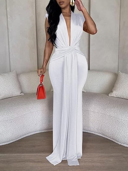 Clara Deep V Neck Maxi Dress Mermaid Long Dress
