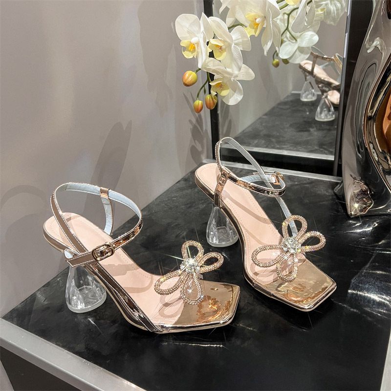 Scilla Rhinestone Bow Wine Glass Heel Sandals