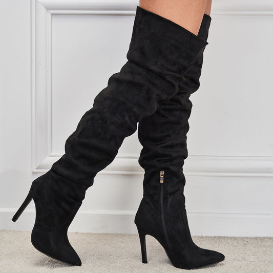 Overknee-Stiefel aus Wildleder in Mallow