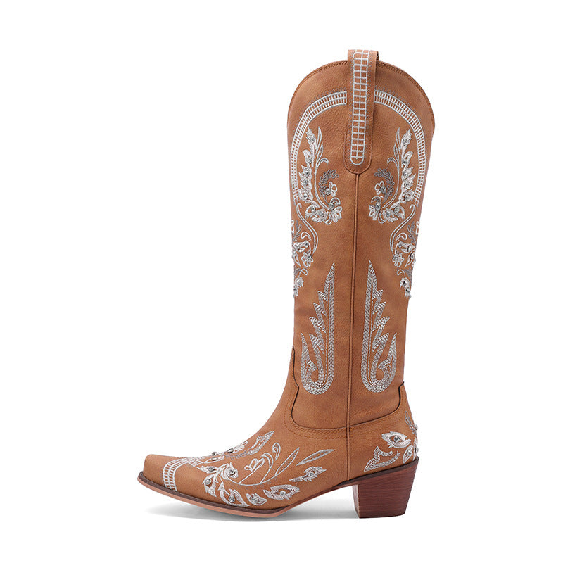 Gardenia Embroidery Vintage Cowboy Boots
