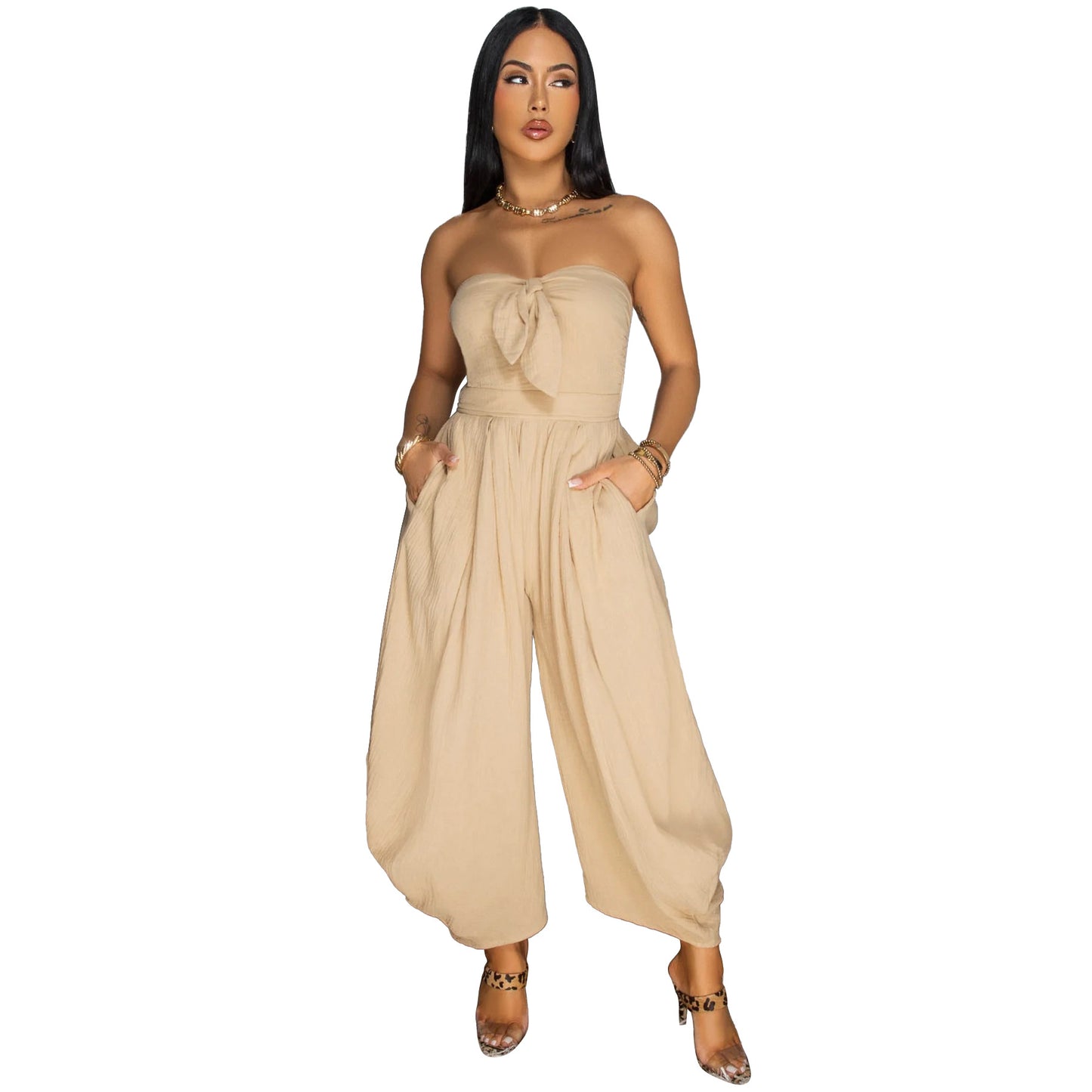 Winnie Tie-Front Strapless Jumpsuit