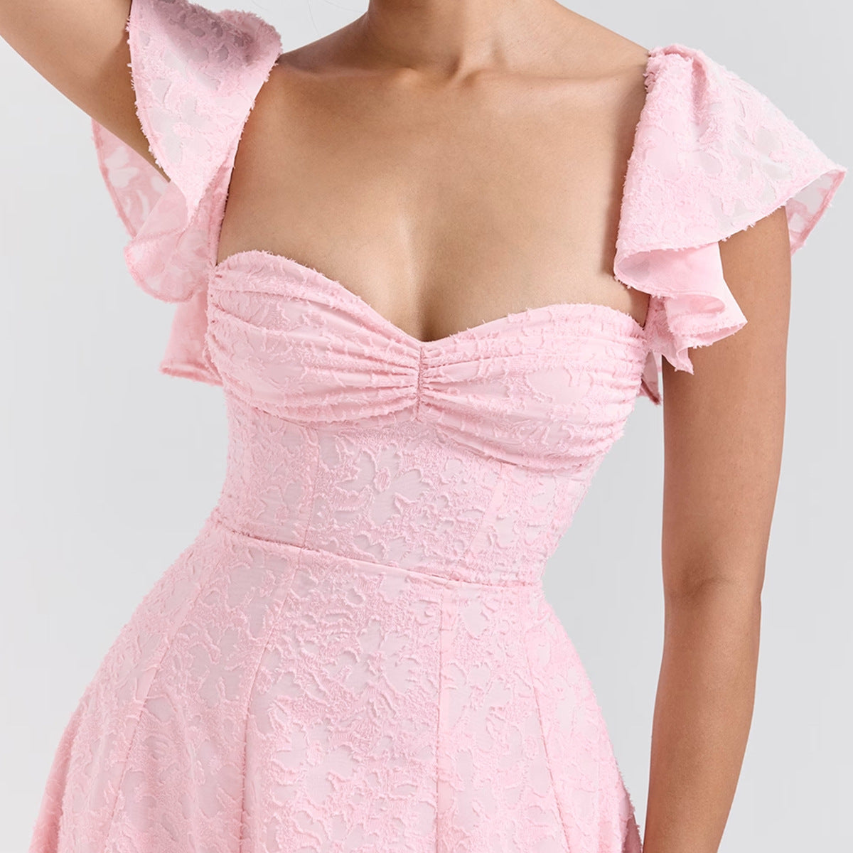Sylvie Pink Square Neck Midi Dress