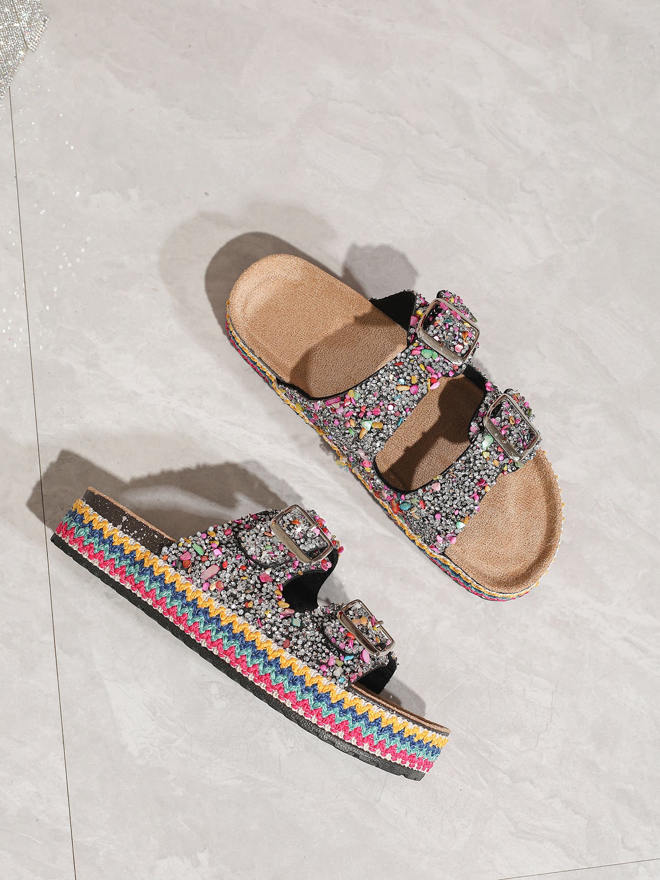 Chaussons à double boucle en strass et paillettes Heather