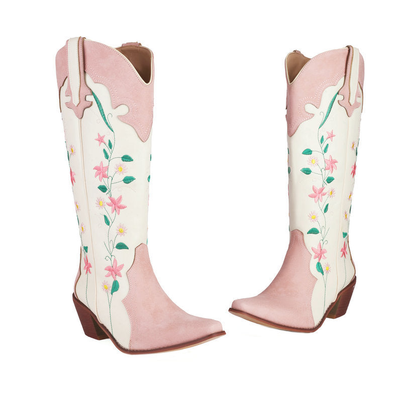 Bottes de cowboy à blocs de couleurs et fleurs de marguerite