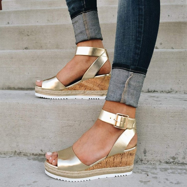 Erica Ankle Buckle Wedge Sandals