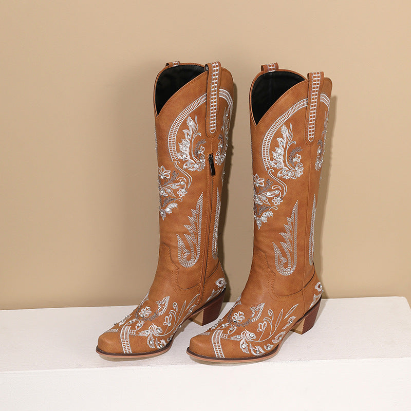 Gardenia Embroidery Vintage Cowboy Boots