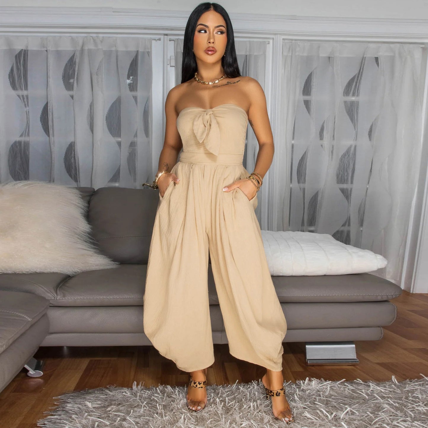 Winnie Tie-Front Strapless Jumpsuit