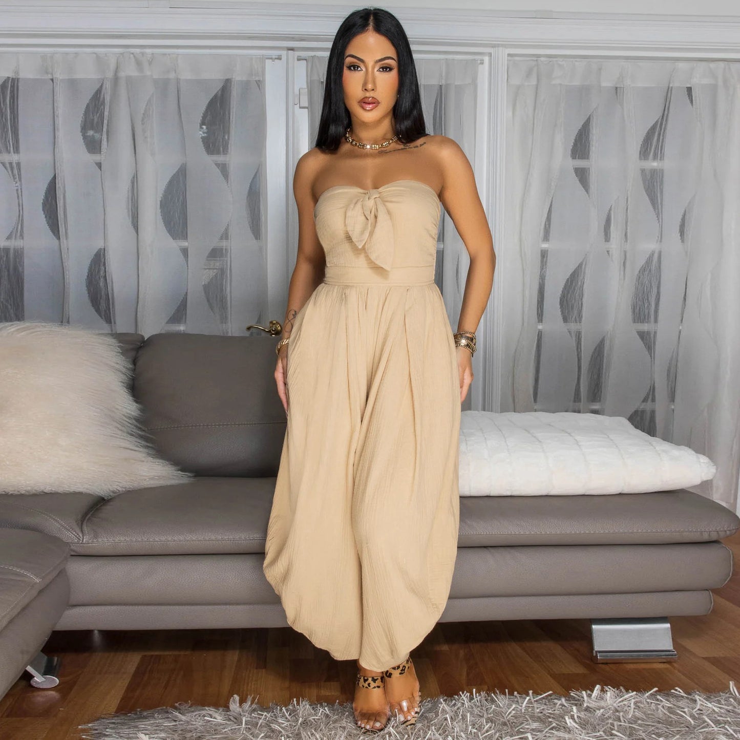 Winnie Tie-Front Strapless Jumpsuit