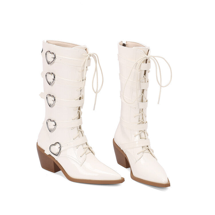 Lilac Heart Buckle Knee High Boots
