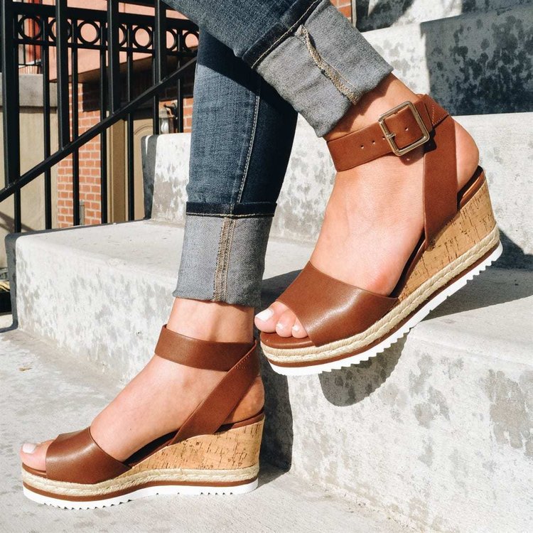 Erica Ankle Buckle Wedge Sandals