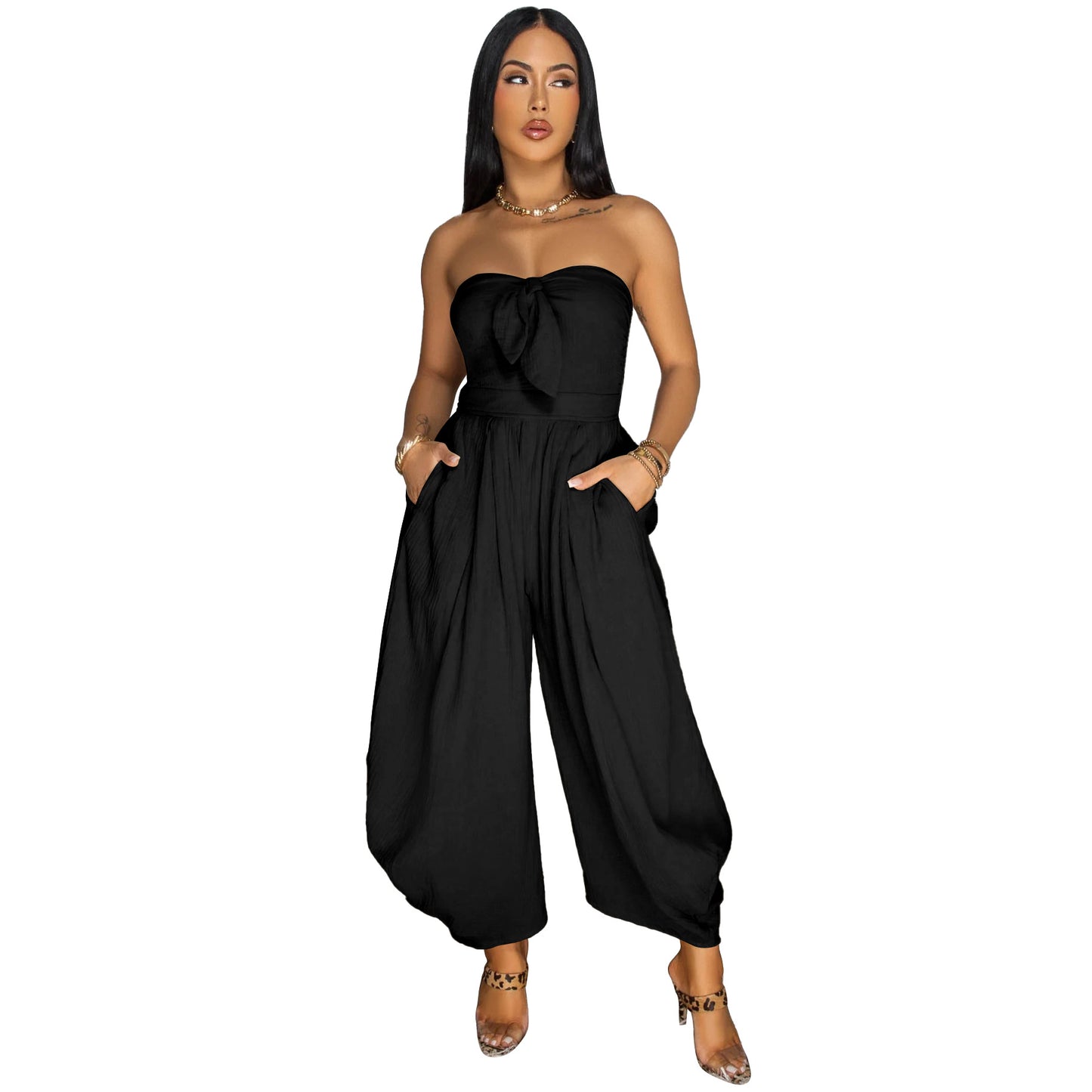 Winnie Tie-Front Strapless Jumpsuit