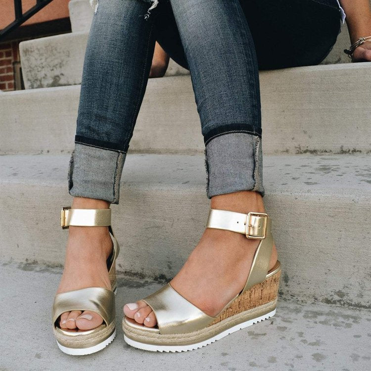 Erica Ankle Buckle Wedge Sandals