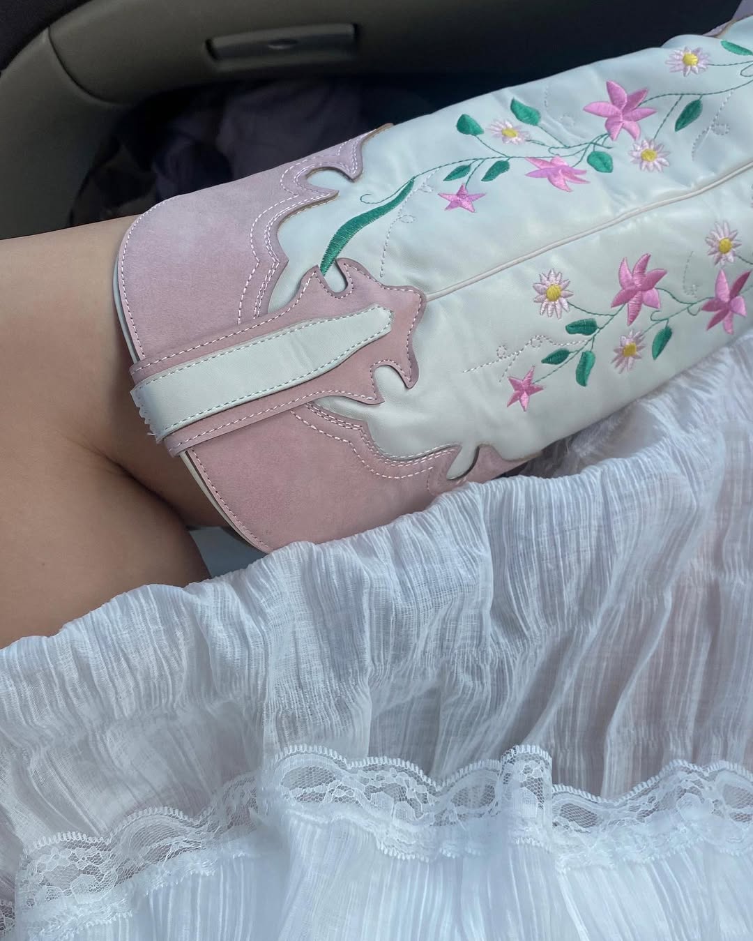 Daisy Flower Color Block Cowboy Boots