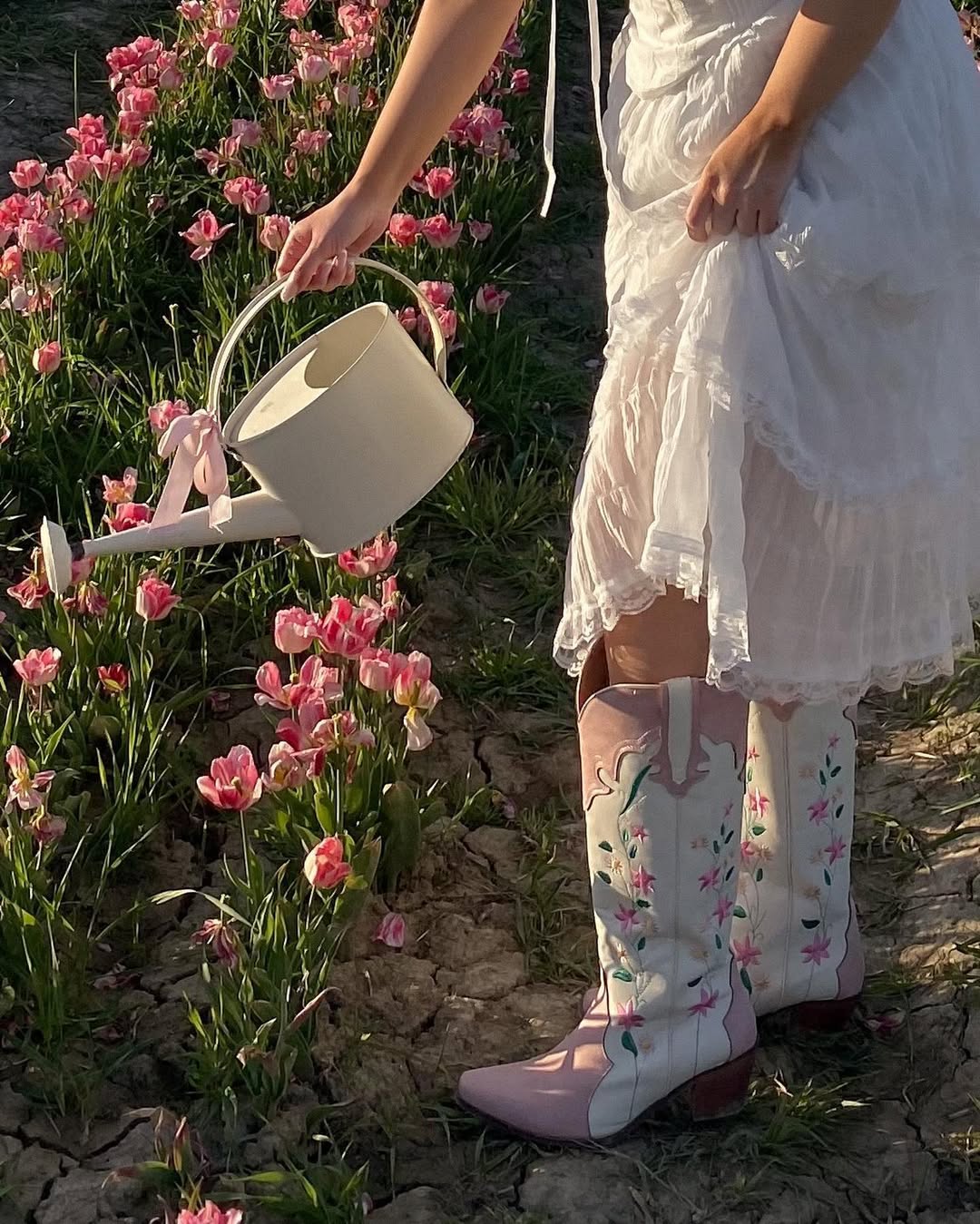 Daisy Flower Color Block Cowboy Boots