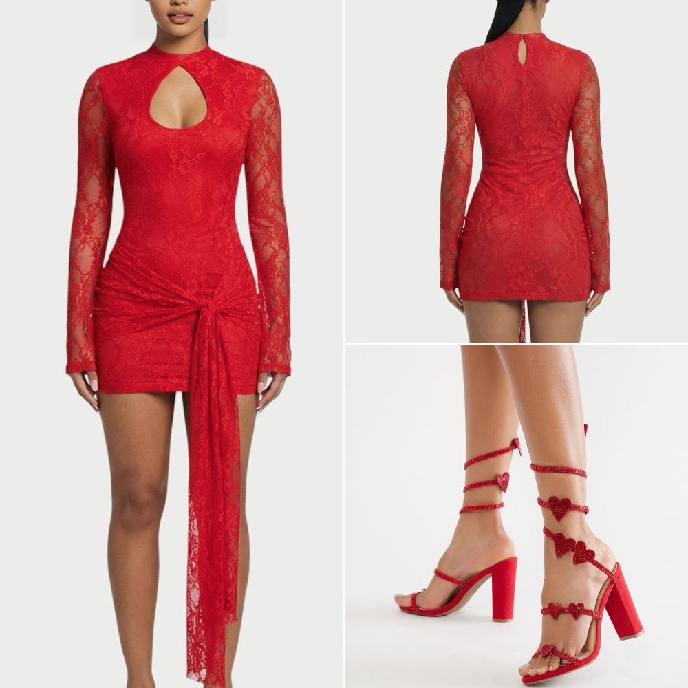 Sophia Red Lace Ruched Mini Dress