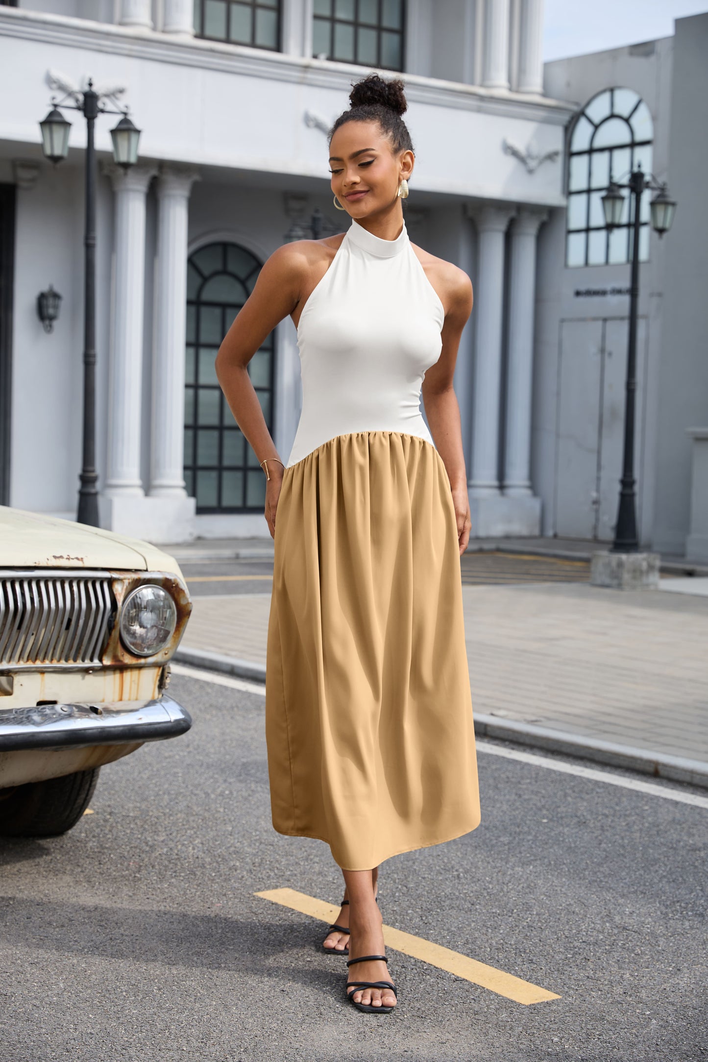 Elena Casual Sleeveless Patchwork Flowy Maxi Dress