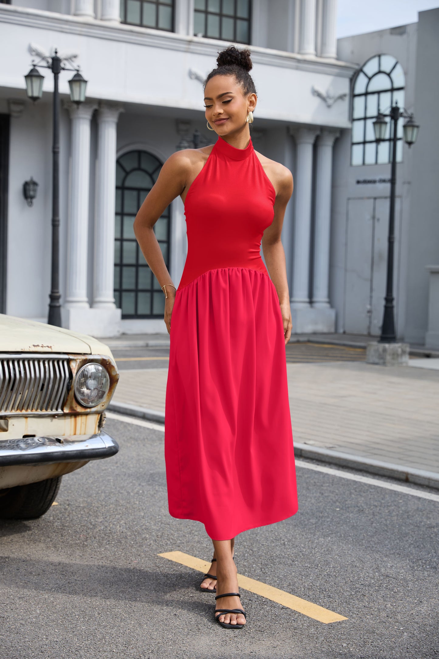 Elena Casual Sleeveless Patchwork Flowy Maxi Dress