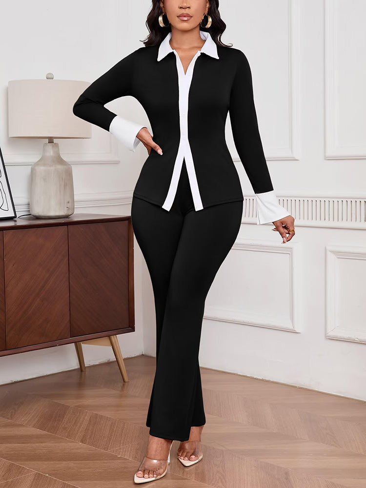 Contrast Shirt & Flare Leggings Set