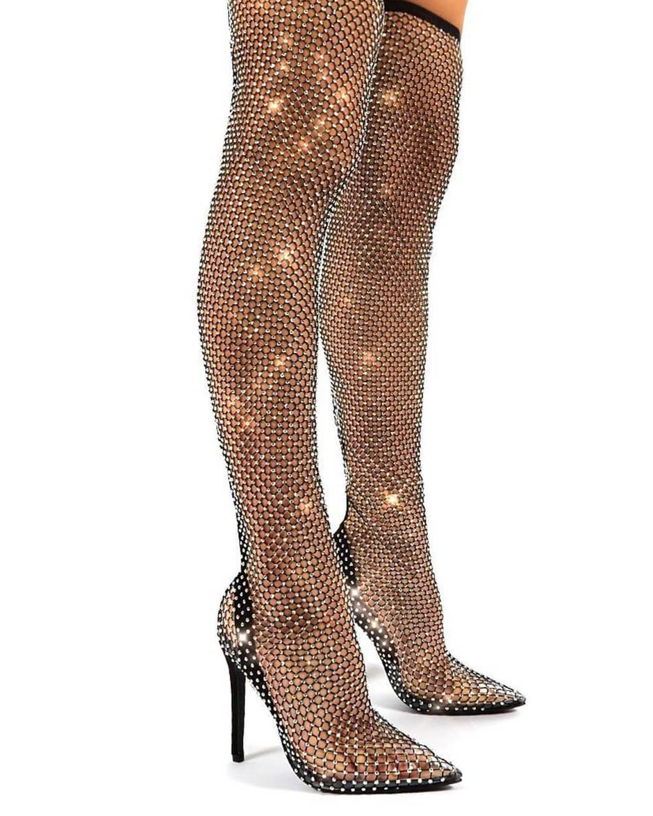 Lantana Rhinestone Fishnet Boots